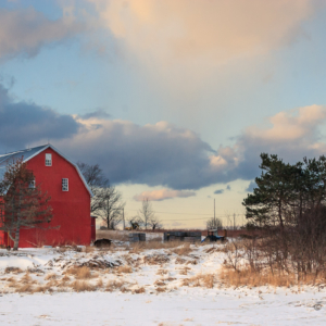 Barn, sunset, facing the eastern sky, Medford, Nova Scotia