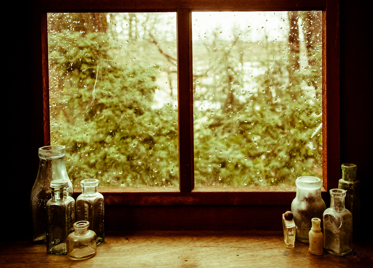Windowsill,  rain and bottles - Ellie Kennard 2012